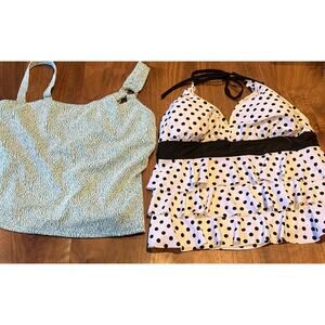 Lot of 2 Plus Size Swim Tops 16W 18W Time and Tru & Catalina Polka Dot Ruffle